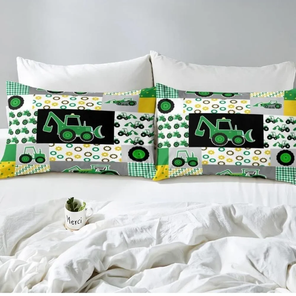 Excavator Bedding Set Construction Vehicles Comforter Cover for Kids Boys Girls